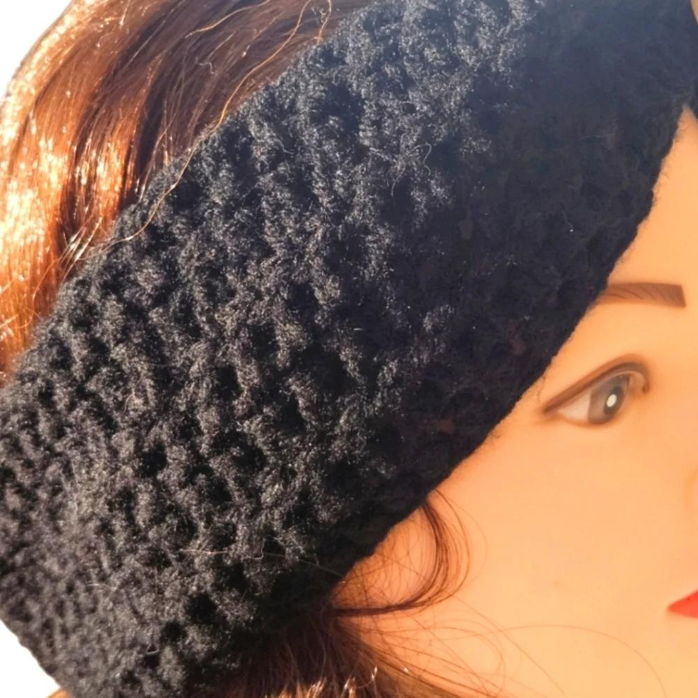 Hand Crafted 3 in 1 Hair accessory Black Crochet ear warmer Handmade headband